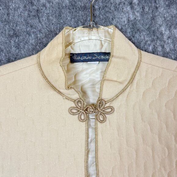 Fernando Sanchez Cashmere Vest Open Quilted Asian Style Top Cream Sz P Cheongsam - Picture 2 of 12